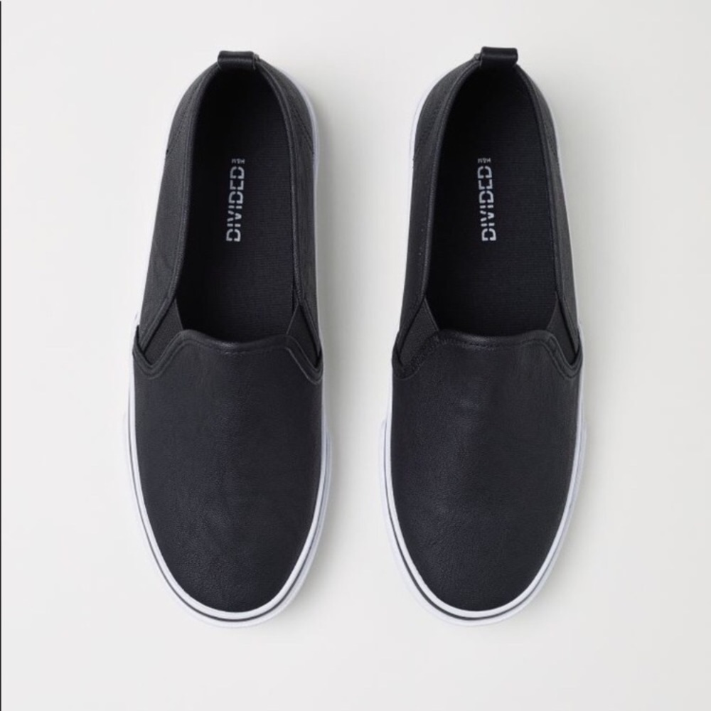 H&M Black Faux Leather Slip On Sneakers